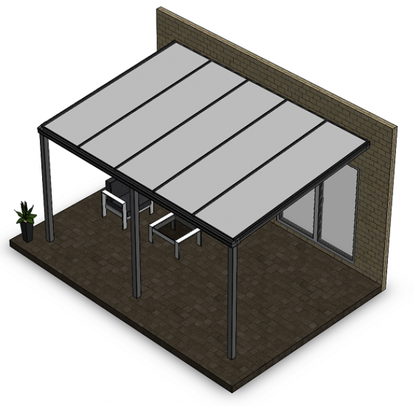 Überdachung mit 16 mm Polycarbonat, 5 x 3,5 m